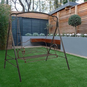 Outdoor Garden Iron Wire Double Swing Chair Dark Brown