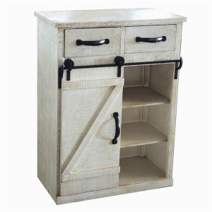 Artisasset Classic Style White Country Style Single Barn Door With 2 Drawers Vintage Wooden Cabinet
